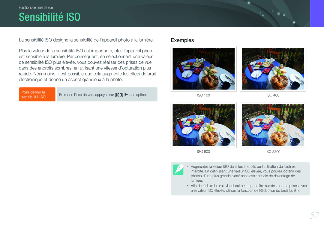 Samsung EV-NX200ZBSBFR, EV-NX200ZBABFR manual Sensibilité ISO, Exemples 