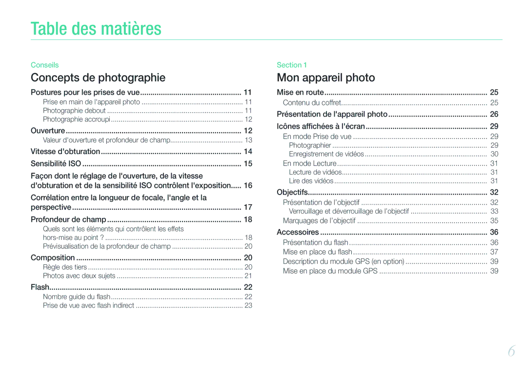 Samsung EV-NX200ZBABFR, EV-NX200ZBSBFR manual Table des matières, Quels sont les éléments qui contrôlent les effets 