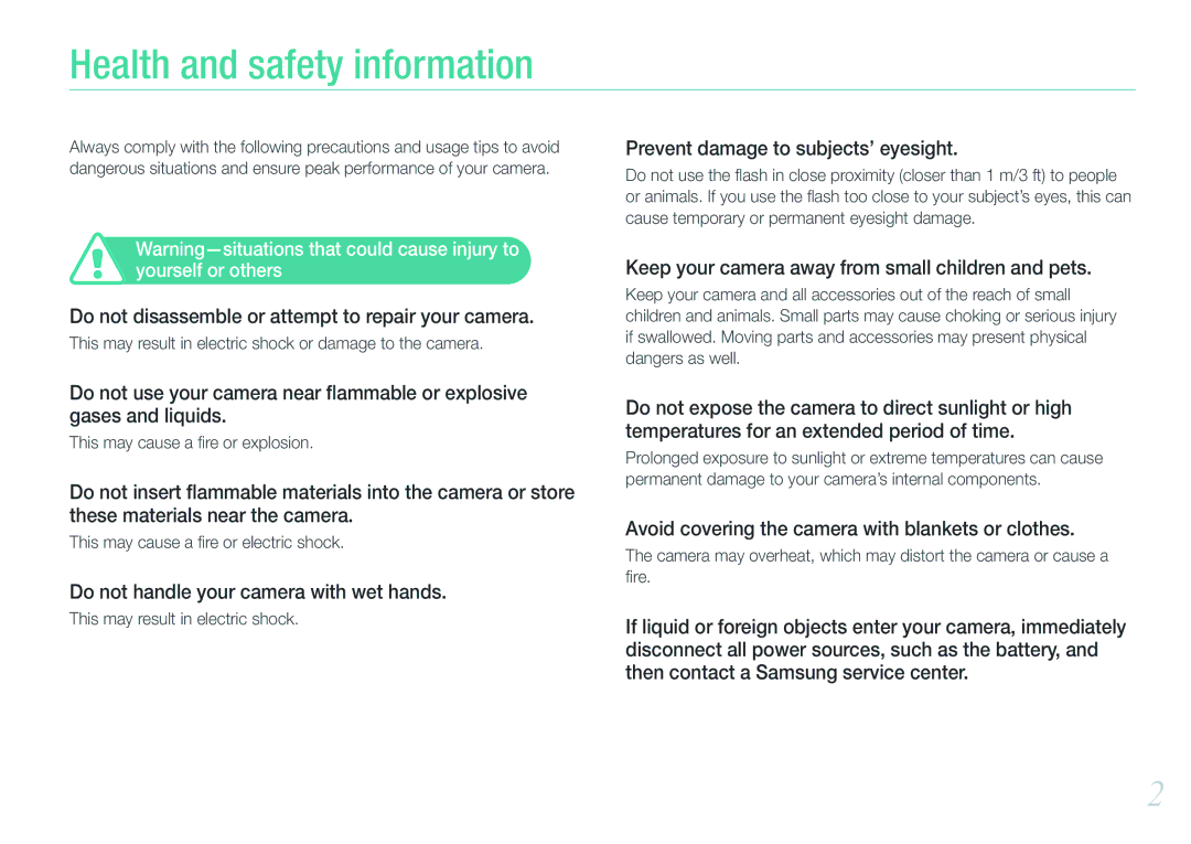 Samsung EV-NX200ZBSTDE, EV-NX200ZBSBFR, EV-NX200ZBABPL, EV-NX200ZBSBDE, EV-NX200ZBABFR manual Health and safety information 