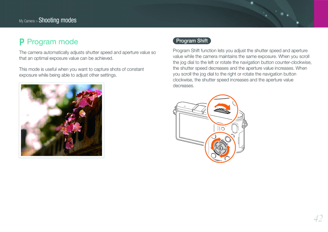 Samsung EV-NX200ZBABEE, EV-NX200ZBSBFR, EV-NX200ZBABPL, EV-NX200ZBSBDE, EV-NX200ZBSTDE manual Program mode, Program Shift 