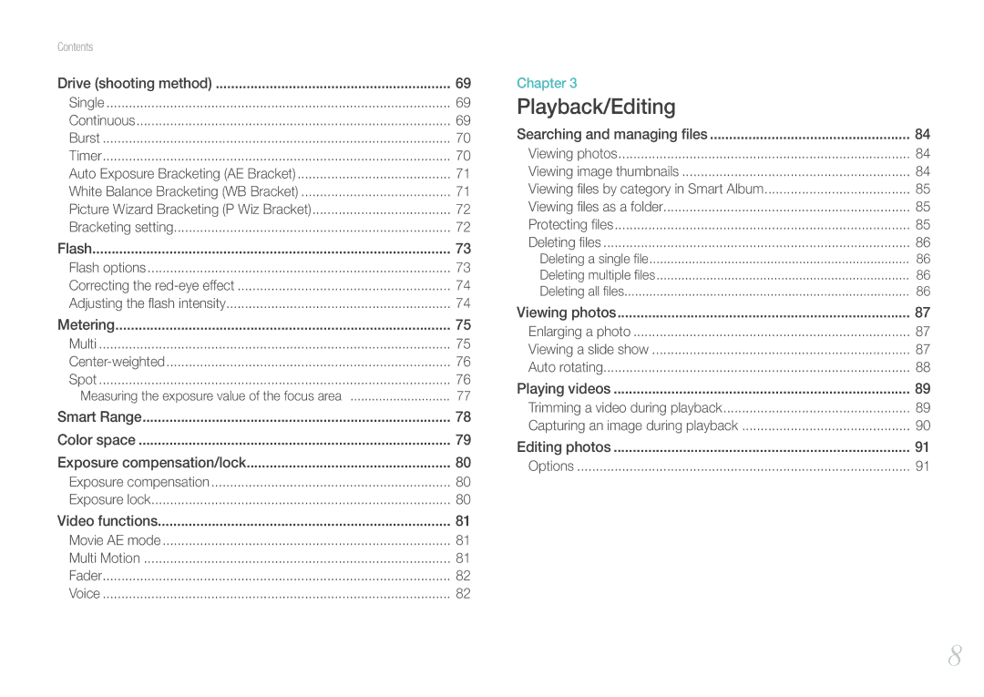 Samsung EV-NX200ZAAB, EV-NX200ZBSBFR, EV-NX200ZBABPL, EV-NX200ZBSBDE, EV-NX200ZBSTDE, EV-NX200ZBABFR manual Playback/Editing 