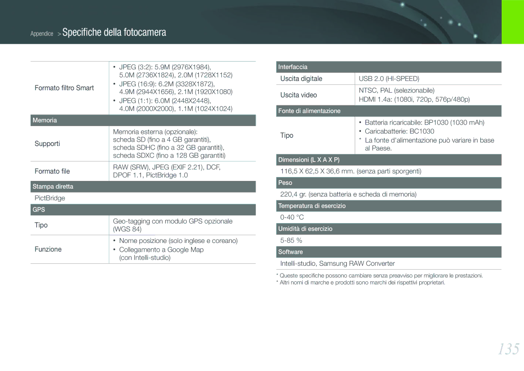 Samsung EV-NX200ZBSBIT, EV-NX200ZBABIT manual 135 