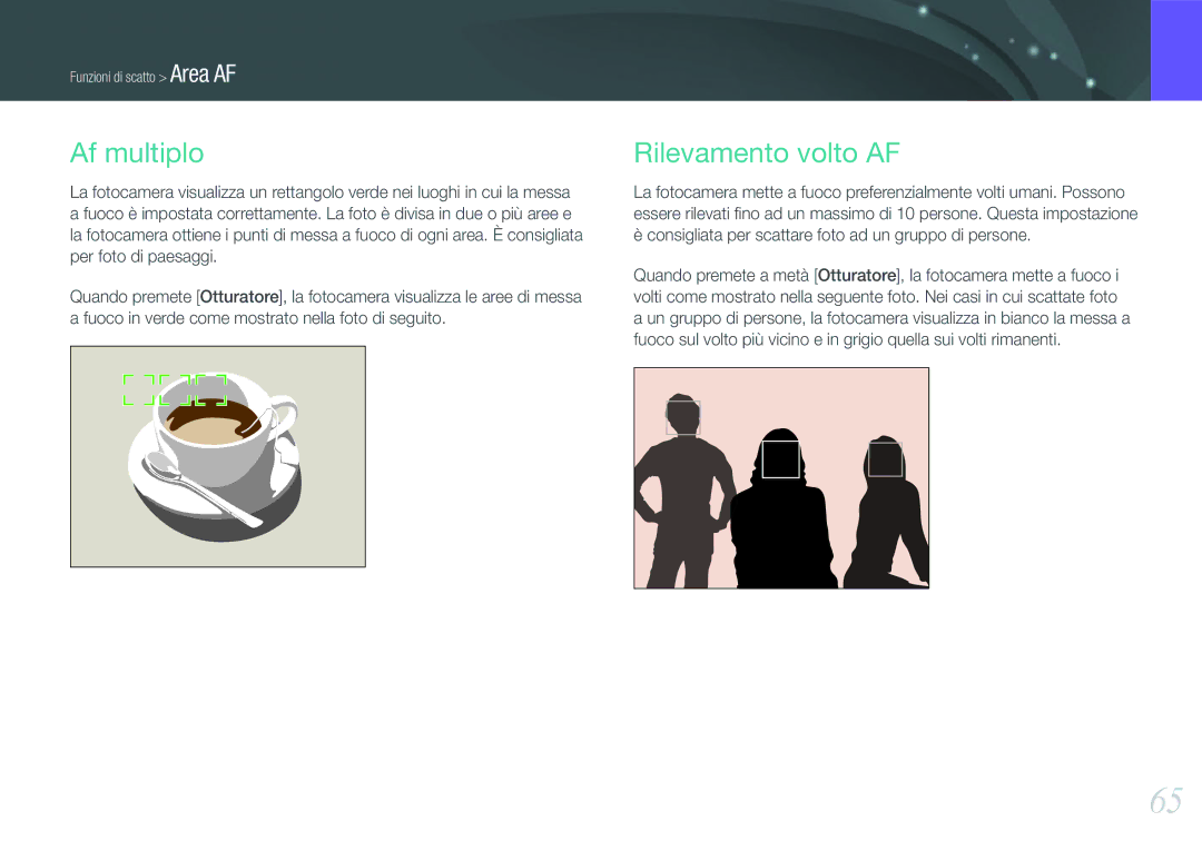 Samsung EV-NX200ZBSBIT, EV-NX200ZBABIT manual Af multiplo, Rilevamento volto AF 