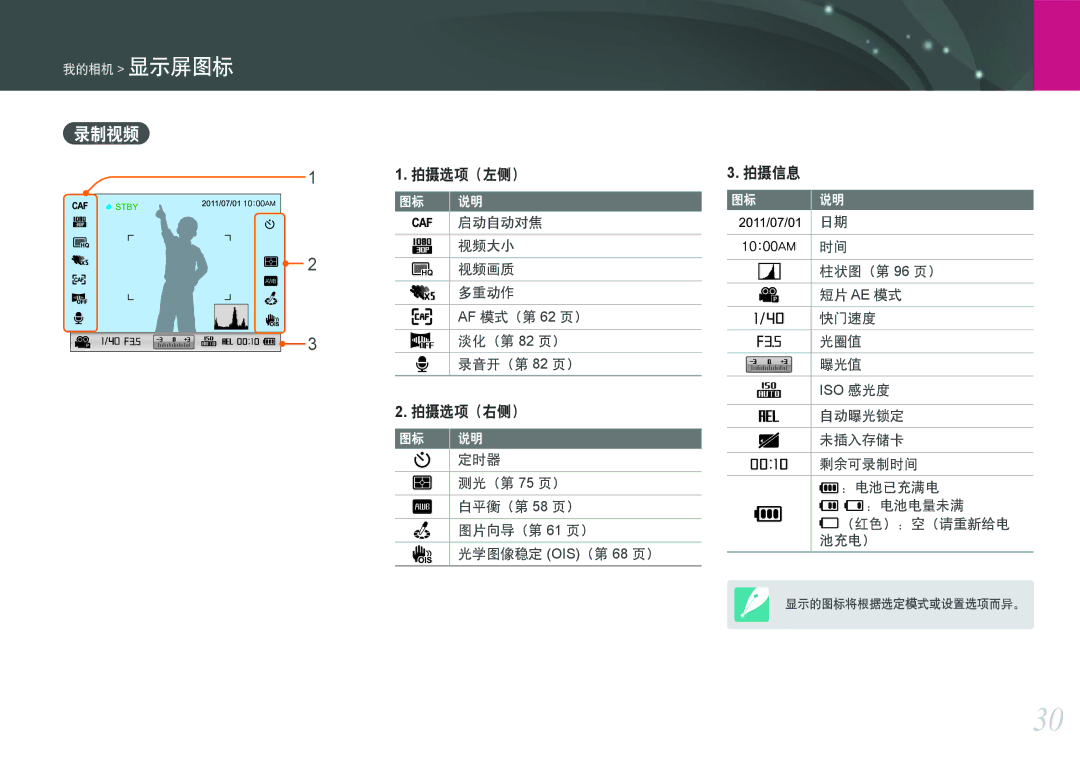 Samsung EV-NX200ZBSBDK, EV-NX200ZBSBSE, EV-NX200ZBABCH, EV-NX200ZBABSE, EV-NX200ZBABHU manual 录制视频 