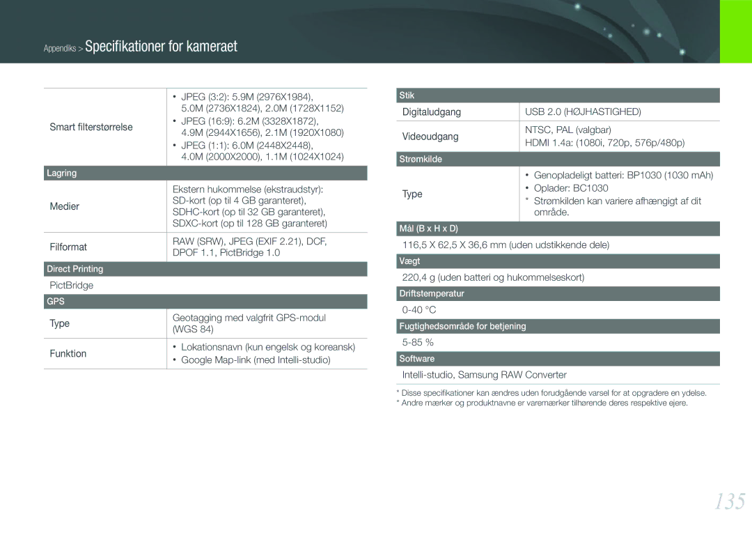 Samsung EV-NX200ZBSBSE, EV-NX200ZBSBDK manual 135 