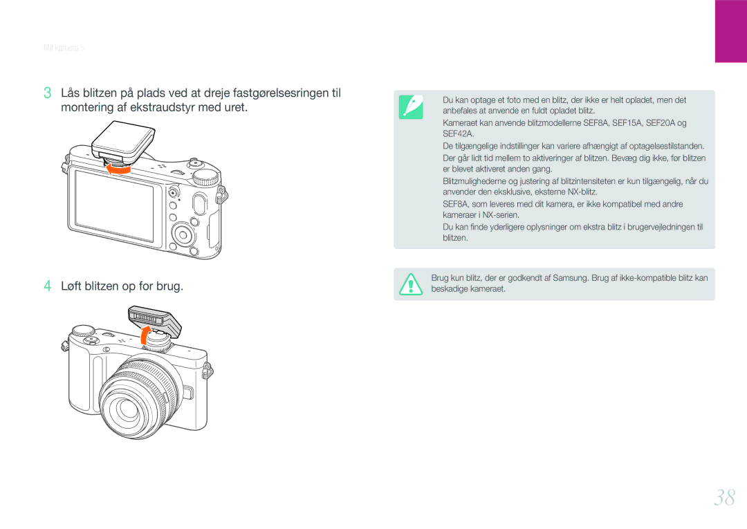 Samsung EV-NX200ZBSBDK, EV-NX200ZBSBSE manual Mit kamera Ekstraudstyr 