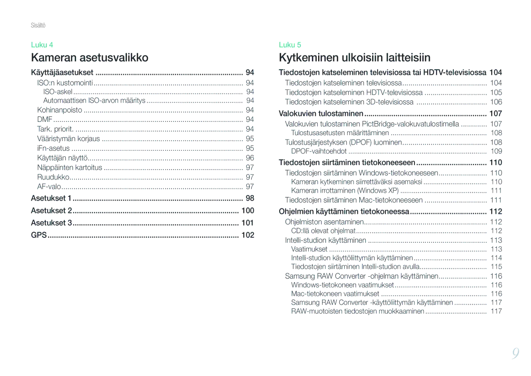 Samsung EV-NX200ZBSBSE, EV-NX200ZBSBDK manual 104, 105, 106, 107, 108, 110, 111, 112, 113, 116 