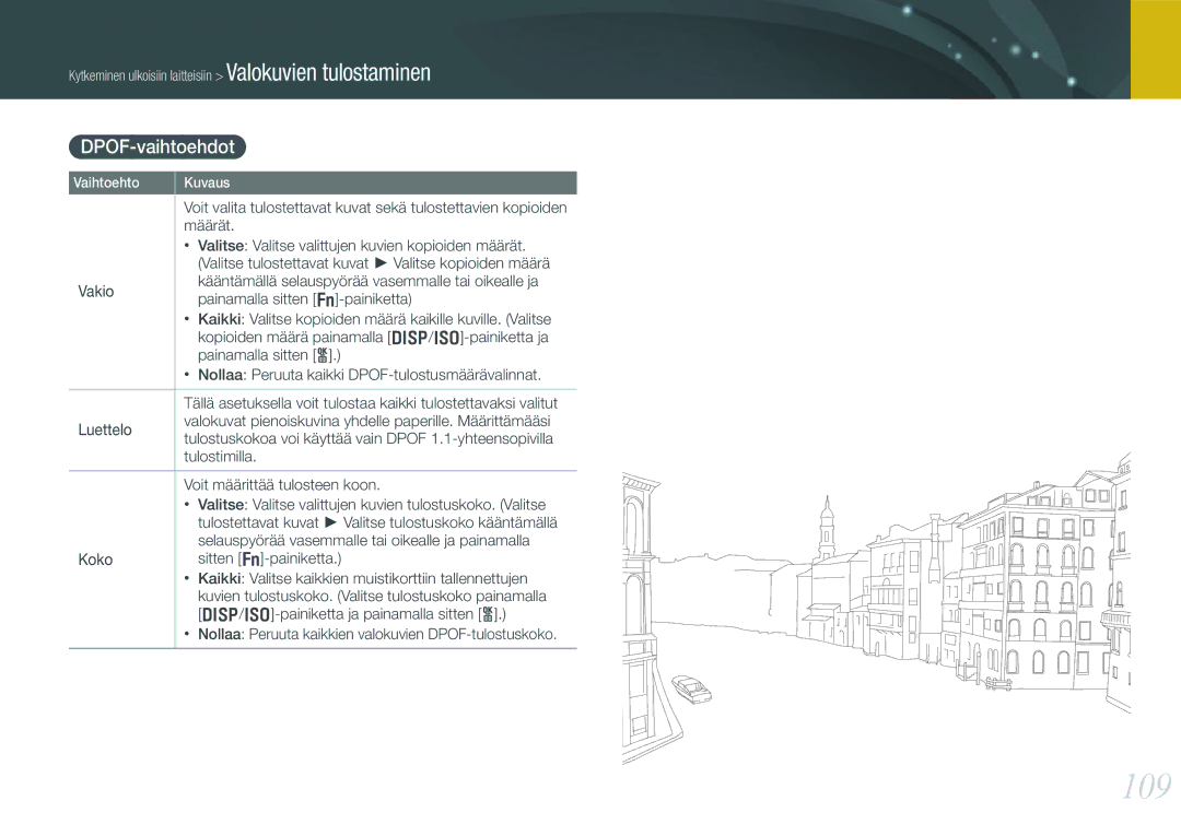 Samsung EV-NX200ZBSBSE, EV-NX200ZBSBDK manual 109, DPOF-vaihtoehdot 