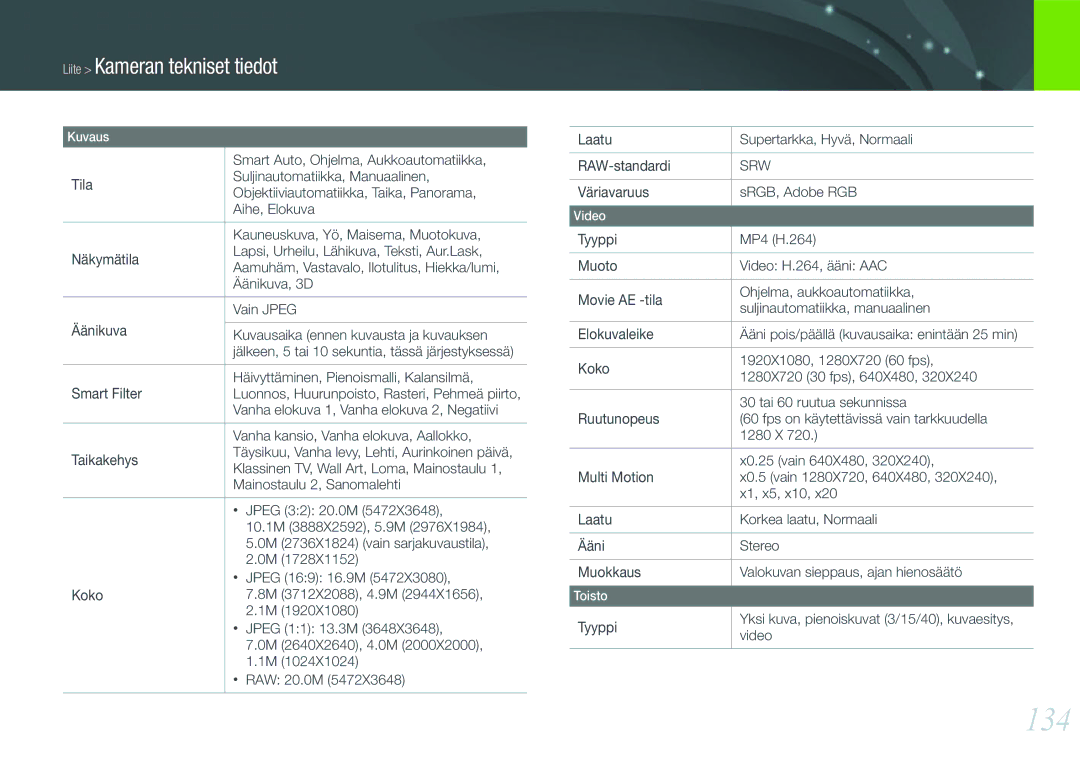 Samsung EV-NX200ZBSBDK, EV-NX200ZBSBSE manual 134 