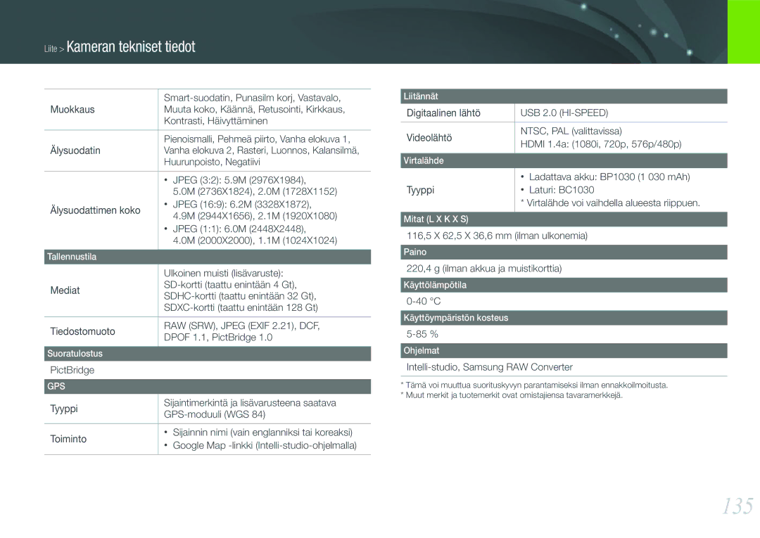 Samsung EV-NX200ZBSBSE, EV-NX200ZBSBDK manual 135 