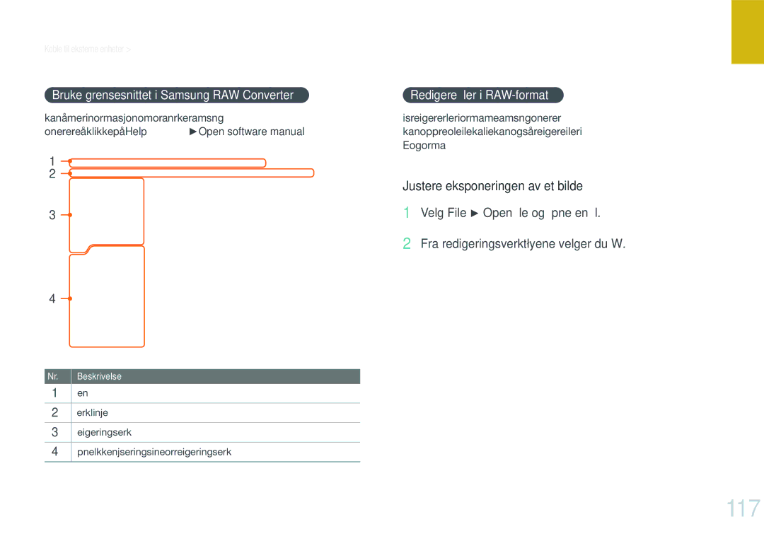 Samsung EV-NX200ZBSBSE, EV-NX200ZBSBDK 117, Justere eksponeringen av et bilde, Bruke grensesnittet i Samsung RAW Converter 