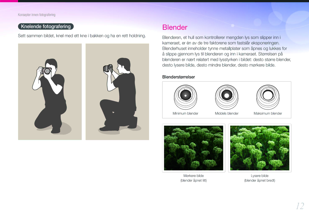 Samsung EV-NX200ZBSBDK, EV-NX200ZBSBSE manual Blender, Knelende fotografering 
