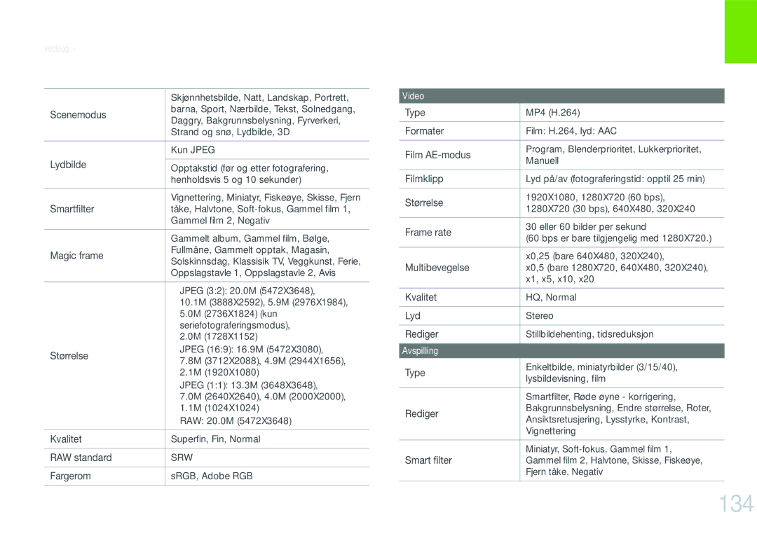 Samsung EV-NX200ZBSBDK, EV-NX200ZBSBSE manual 134 