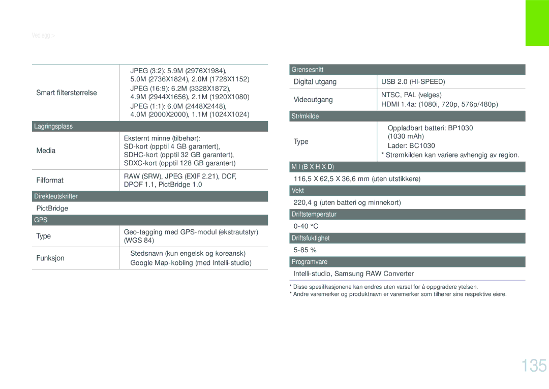 Samsung EV-NX200ZBSBSE, EV-NX200ZBSBDK manual 135 