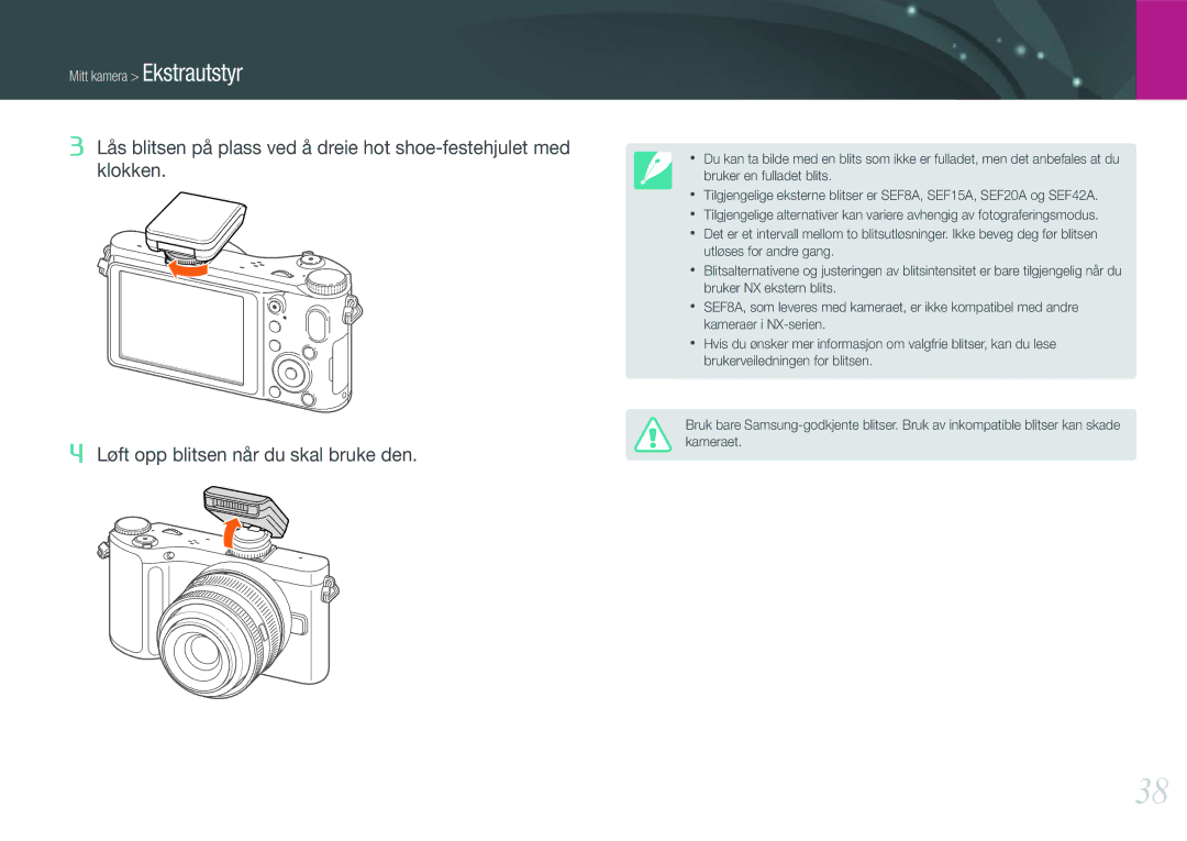 Samsung EV-NX200ZBSBDK, EV-NX200ZBSBSE manual Mitt kamera Ekstrautstyr 