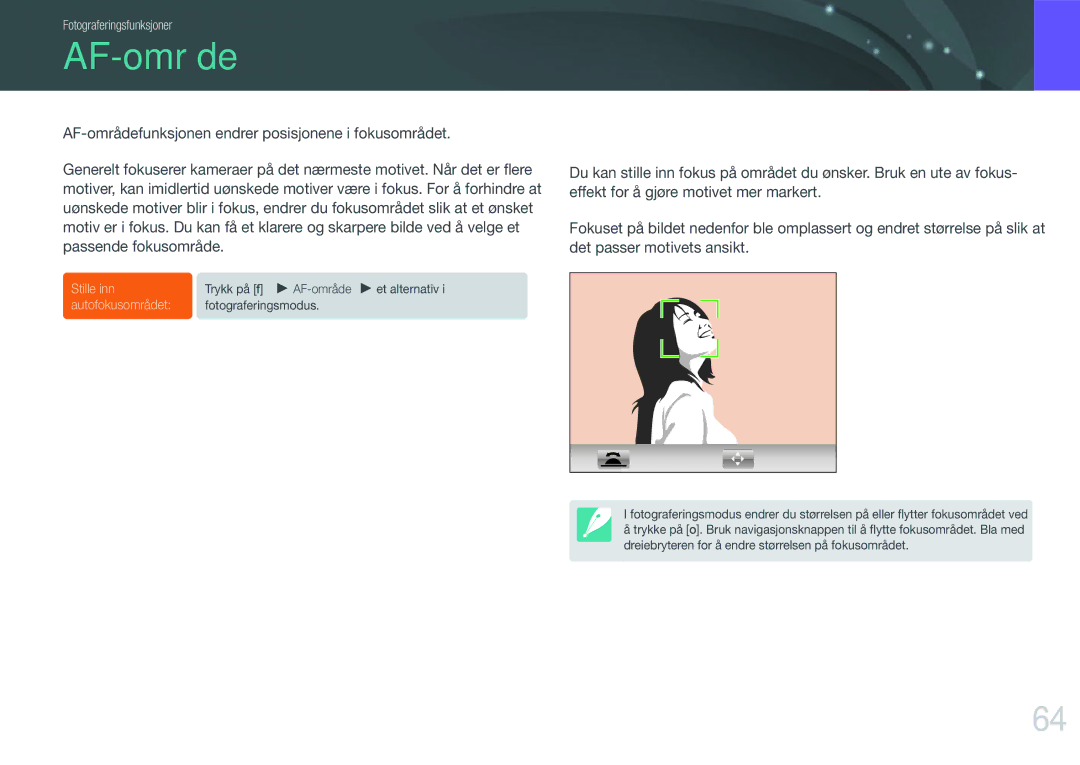 Samsung EV-NX200ZBSBDK, EV-NX200ZBSBSE manual AF-område, Utvalgs-AF 
