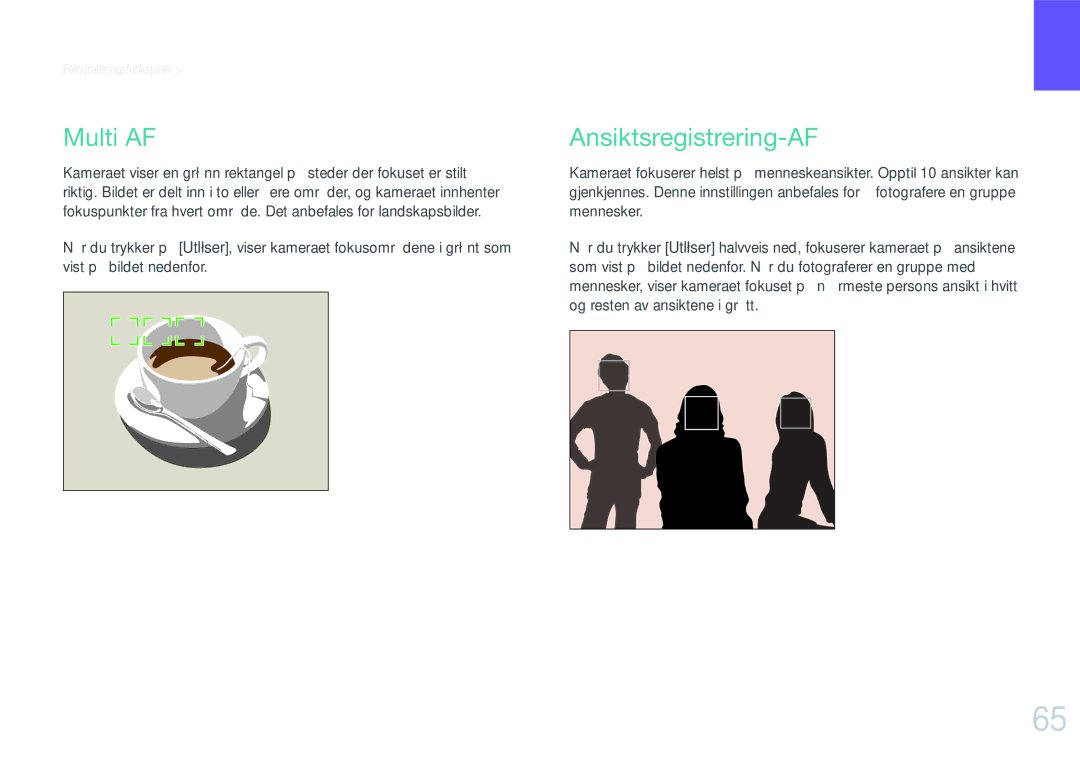 Samsung EV-NX200ZBSBSE, EV-NX200ZBSBDK manual Multi AF, Ansiktsregistrering-AF 