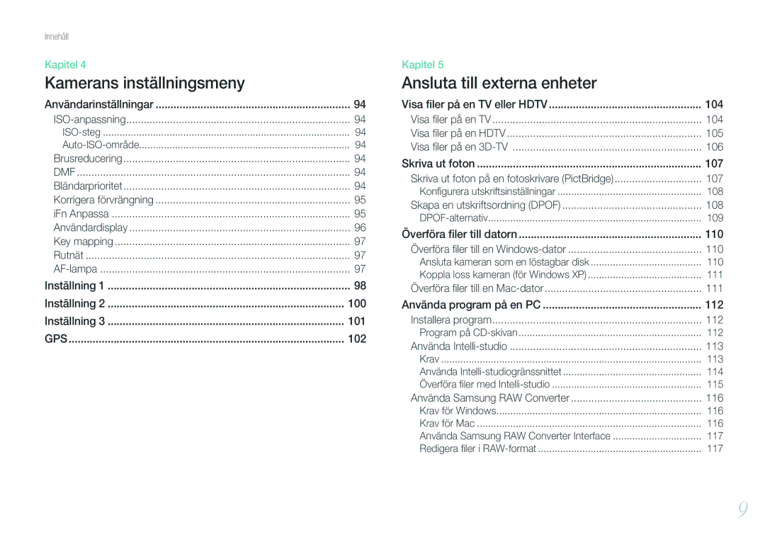 Samsung EV-NX200ZBSBSE, EV-NX200ZBSBDK manual 104, 105, 106, 107, 108, 110, 111, 112, 113, 116 