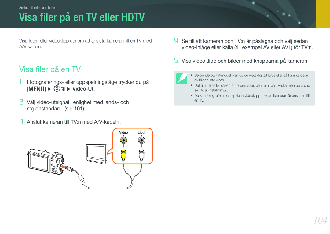 Samsung EV-NX200ZBSBDK, EV-NX200ZBSBSE manual Visa ﬁler på en TV eller Hdtv, 104 