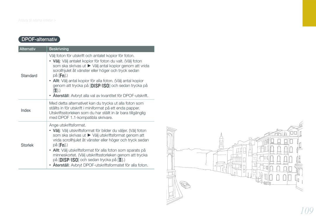 Samsung EV-NX200ZBSBSE, EV-NX200ZBSBDK 109, DPOF-alternativ, Välj foton för utskrift och antalet kopior för foton, Index 