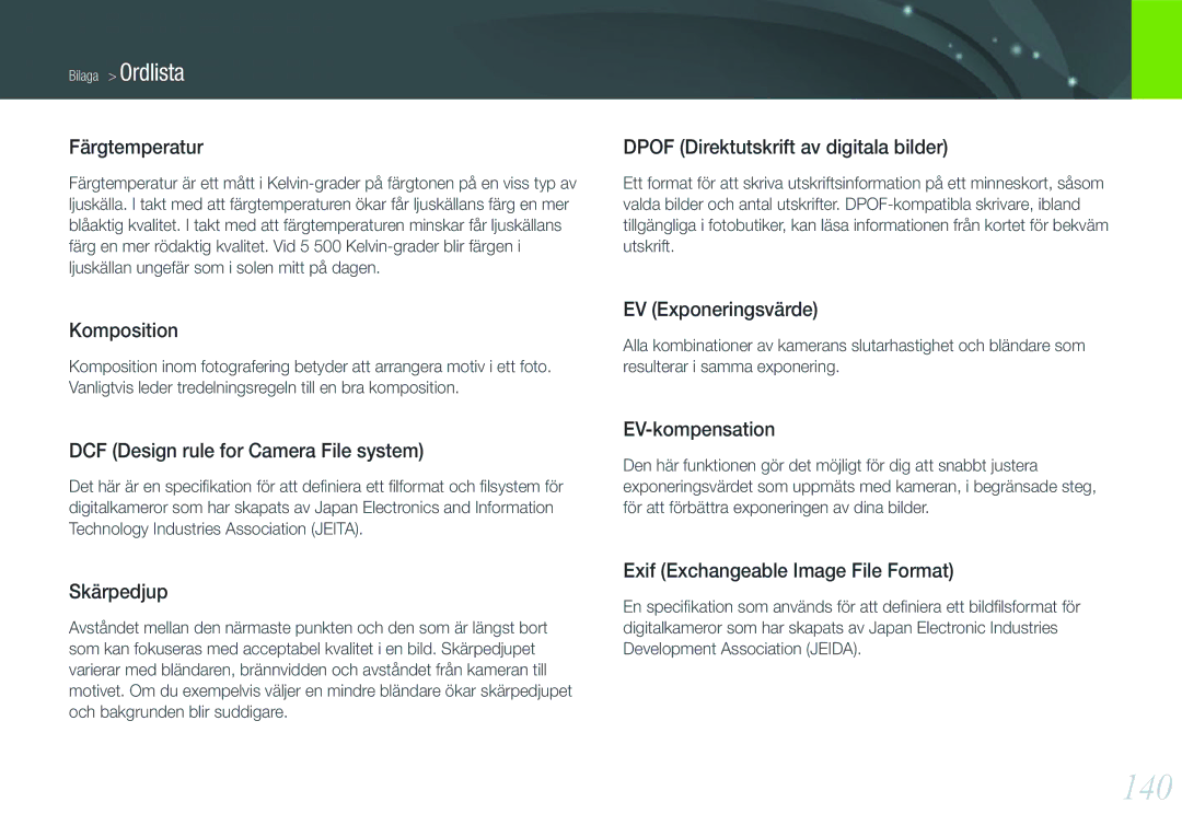 Samsung EV-NX200ZBSBDK, EV-NX200ZBSBSE manual 140 