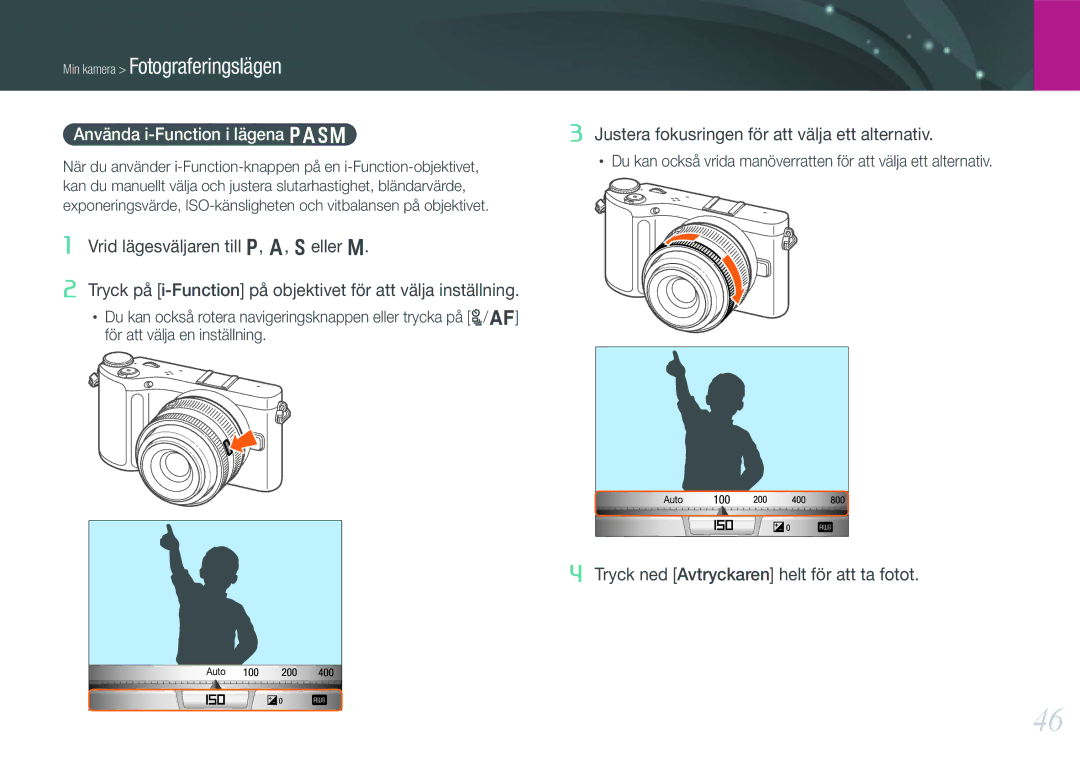 Samsung EV-NX200ZBSBDK, EV-NX200ZBSBSE manual Använda i-Function i lägena Pasm 