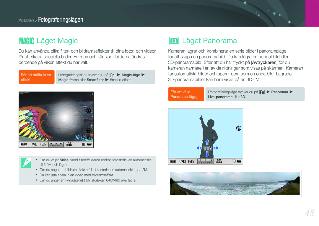 Samsung EV-NX200ZBSBDK, EV-NX200ZBSBSE manual Läget Magic, Läget Panorama 