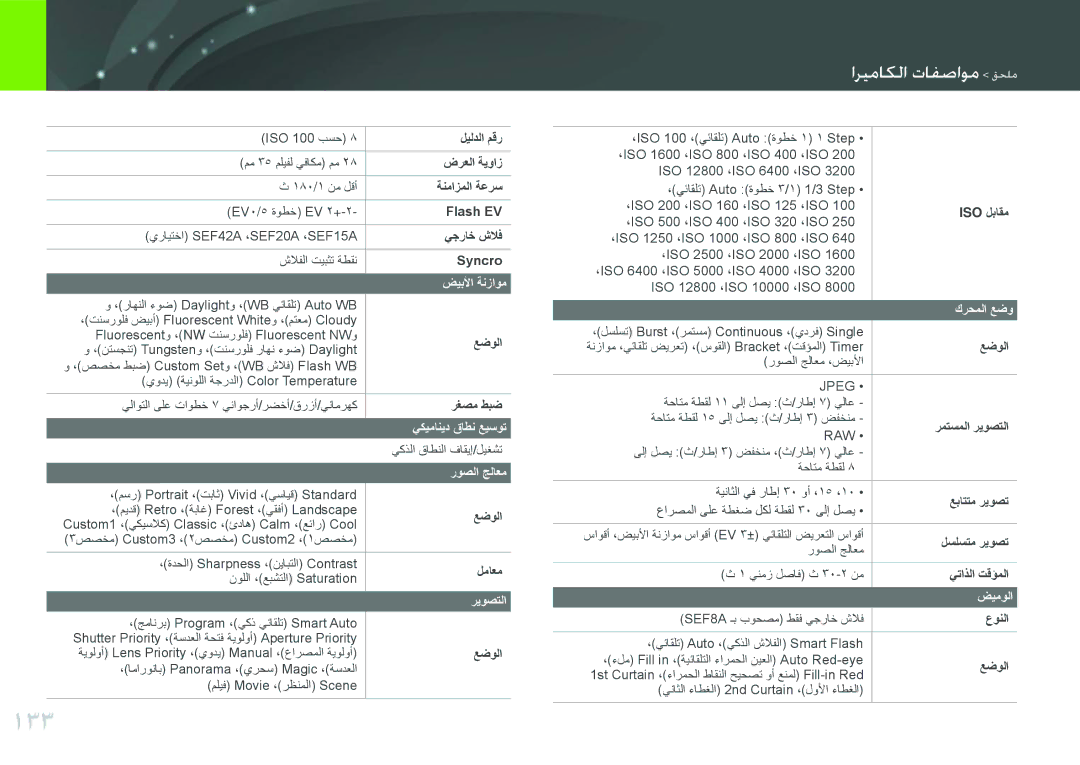 Samsung EV-NX200ZAAB, EV-NX200ZBSTDE, EV-NX200ZDABME, EV-NX200ZAST, EV-NX200ZBABIL, EV-NX200ZBSBTW 133, اريعايما وافماسع مللع 