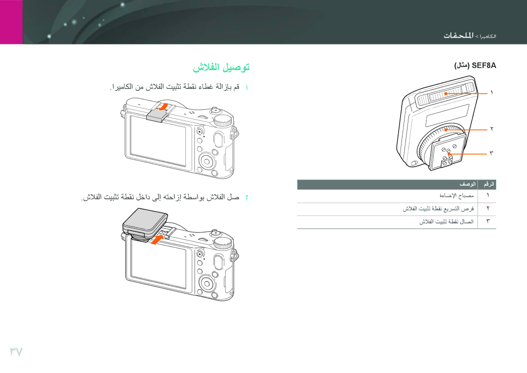 Samsung EV-NX200ZAAB, EV-NX200ZBSTDE, EV-NX200ZDABME, EV-NX200ZAST, EV-NX200ZBABIL manual شلافلا ليصوت, وامللاا اريعايما 