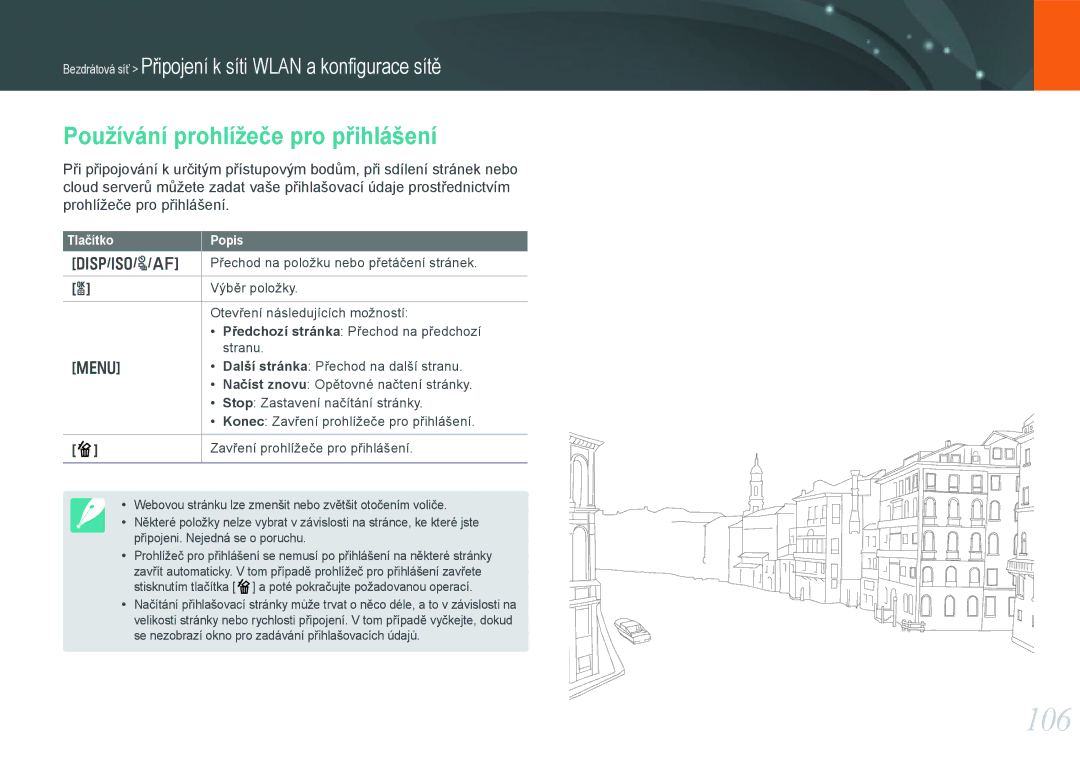 Samsung EV-NX20ZZBSBCZ manual 106, Používání prohlížeče pro přihlášení, C/F 