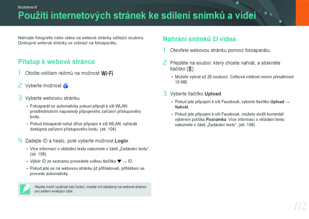 Samsung EV-NX20ZZBSBCZ manual Použití internetových stránek ke sdílení snímků a videí, 112, Nahrání snímků či videa 