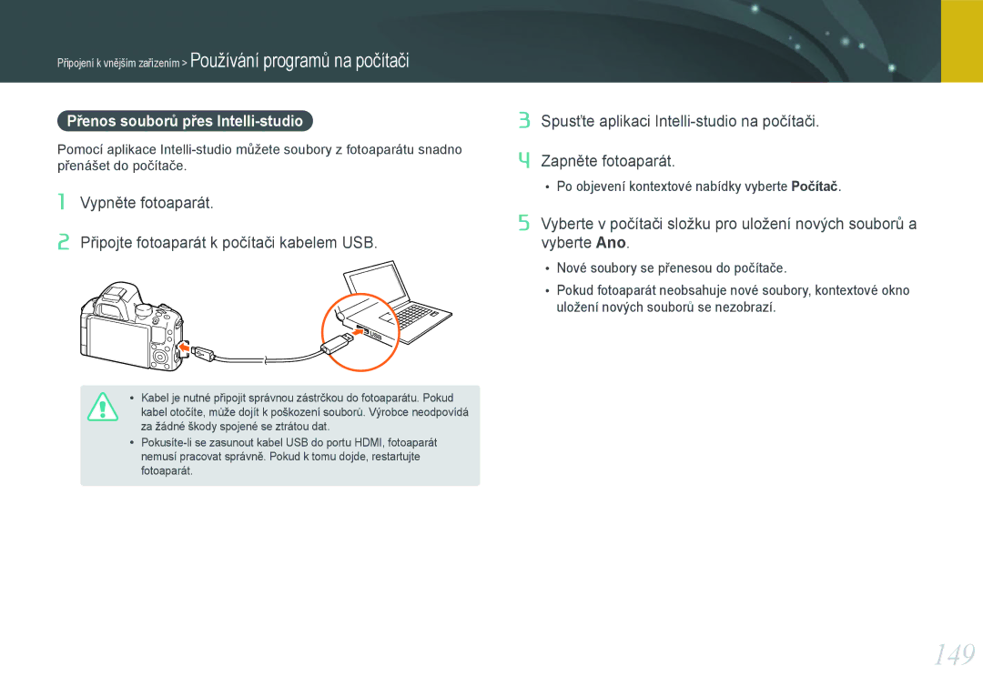 Samsung EV-NX20ZZBSBCZ manual 149, Přenos souborů přes Intelli-studio 