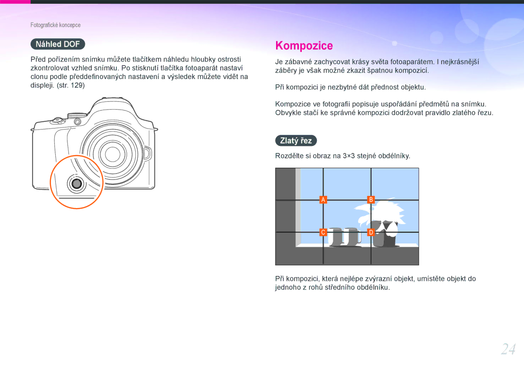 Samsung EV-NX20ZZBSBCZ manual Náhled DOF, Zlatý řez 