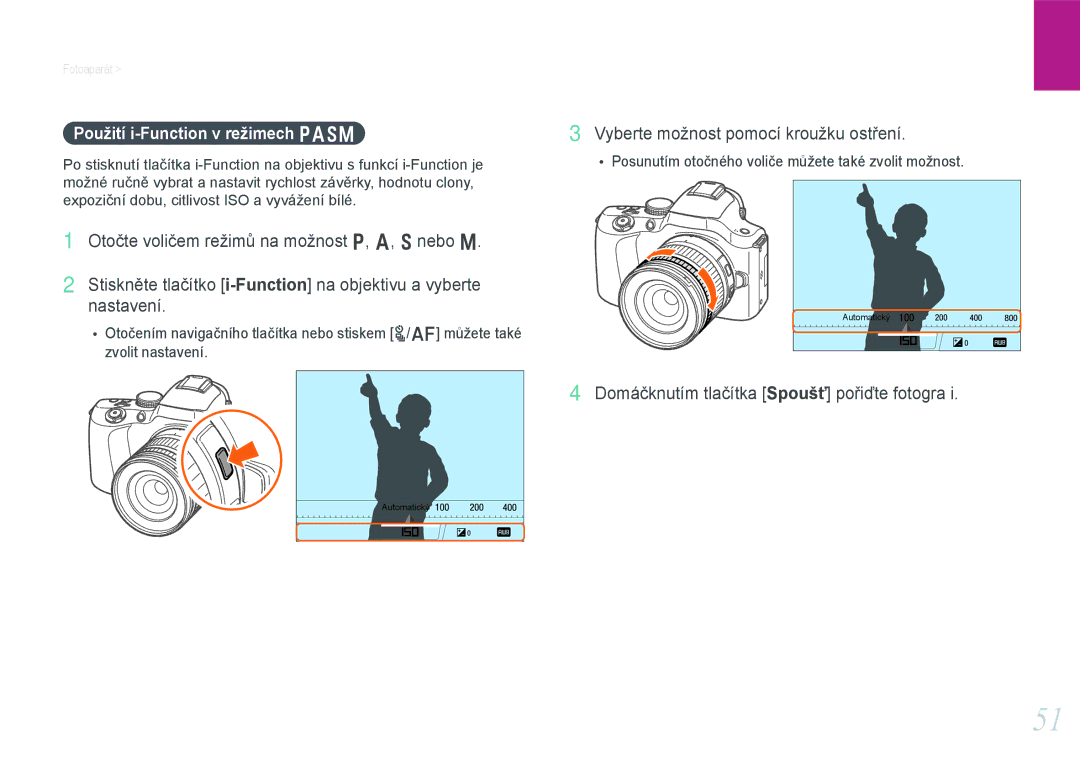 Samsung EV-NX20ZZBSBCZ manual Použití i-Function v režimech Pasm 