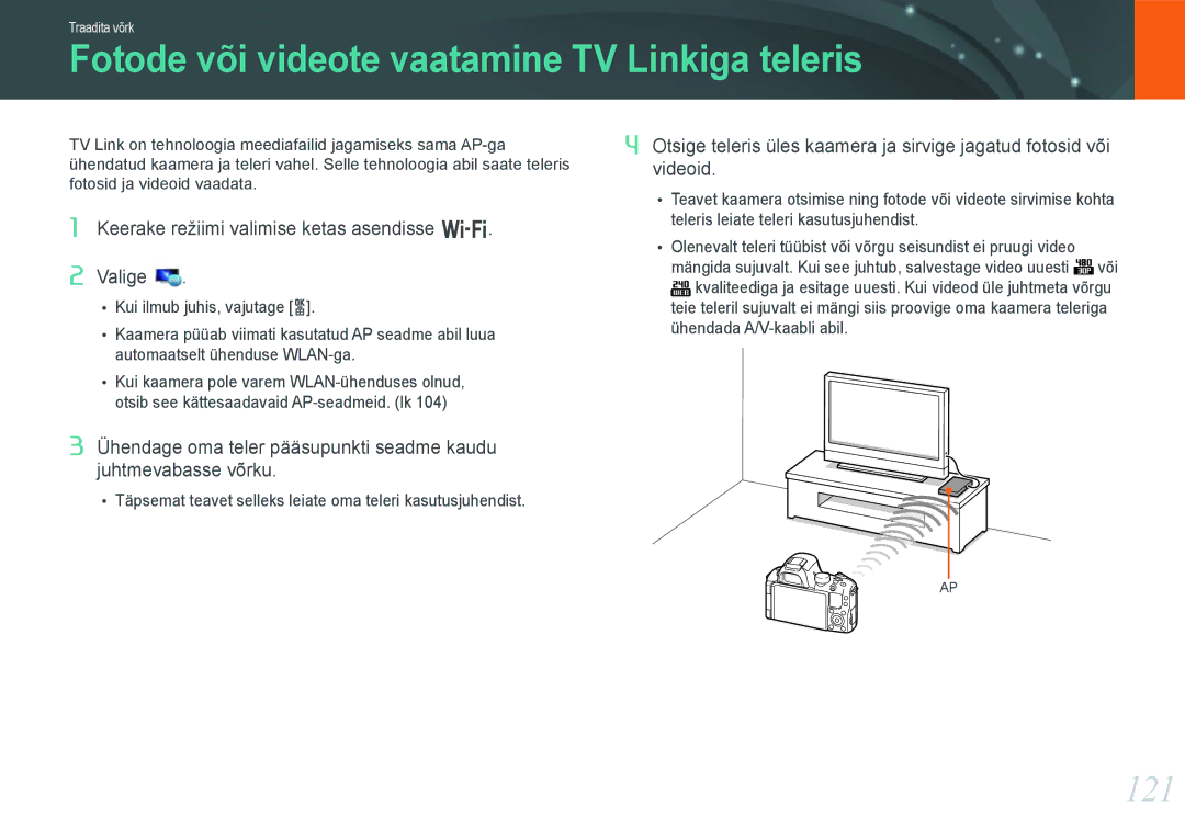 Samsung EV-NX20ZZBSBEE manual Fotode või videote vaatamine TV Linkiga teleris, 121 