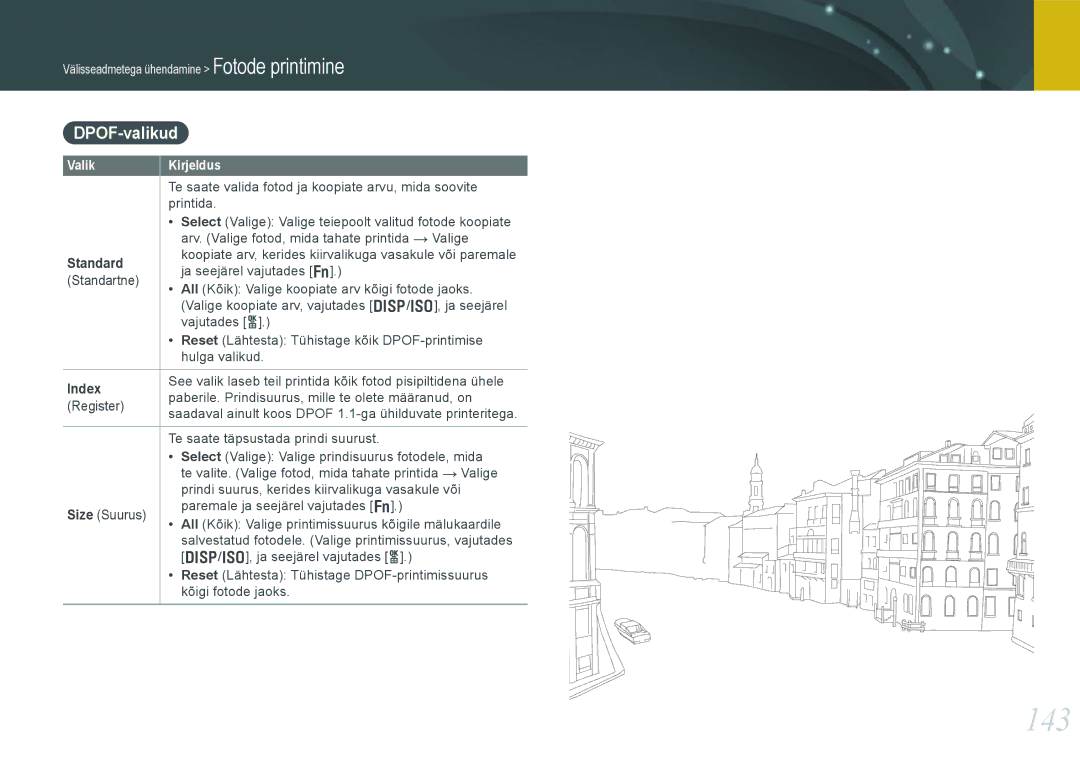 Samsung EV-NX20ZZBSBEE manual 143, DPOF-valikud, Standard, Index 