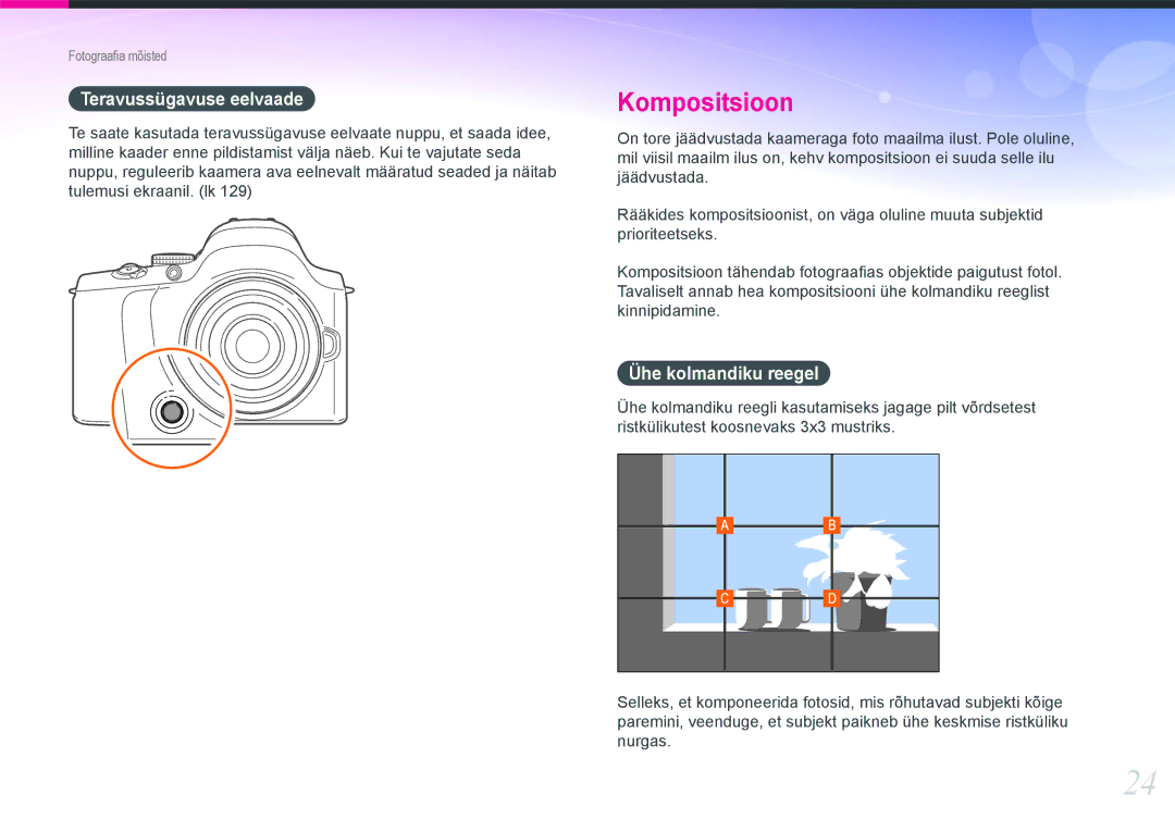 Samsung EV-NX20ZZBSBEE manual Teravussügavuse eelvaade, Ühe kolmandiku reegel 