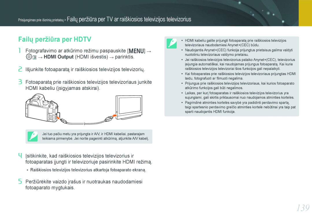 Samsung EV-NX20ZZBSBEE manual 139, Failų peržiūra per Hdtv 