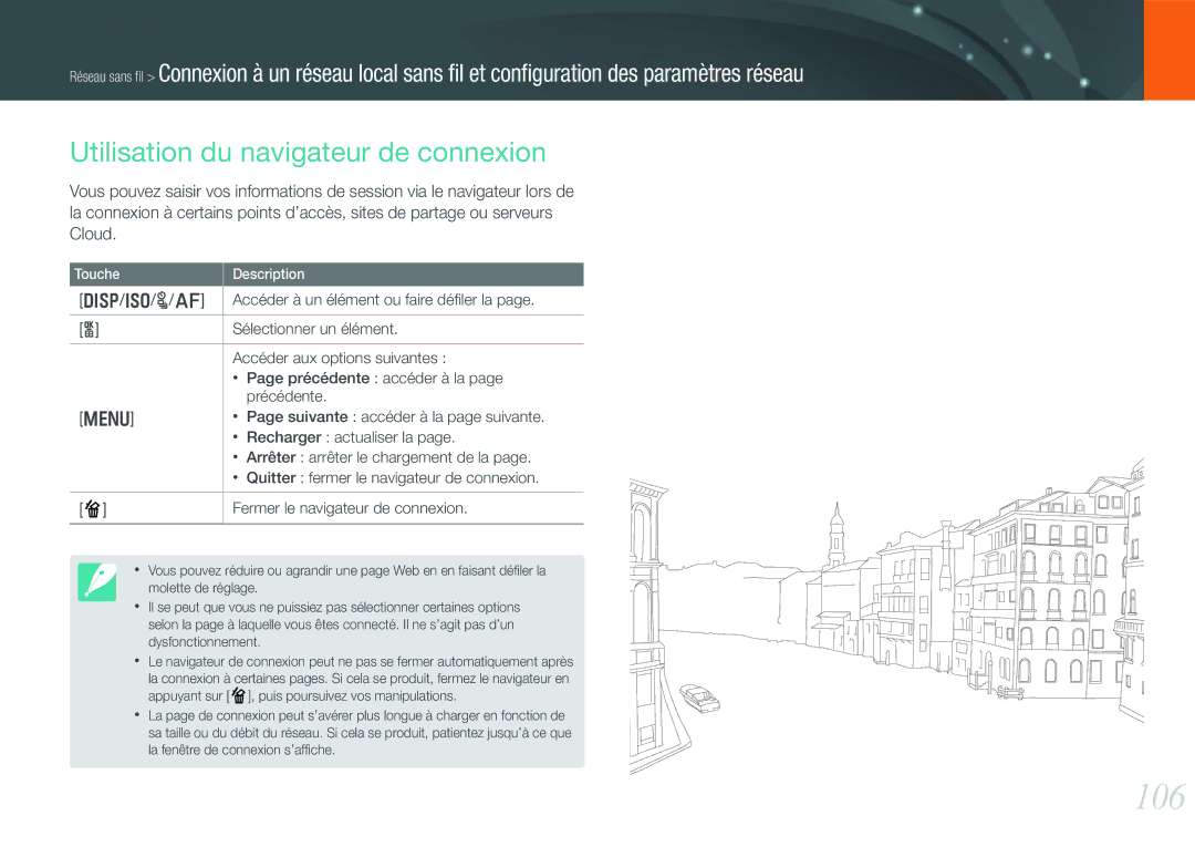 Samsung EV-NX20ZZBSBFR manual 106, Utilisation du navigateur de connexion 