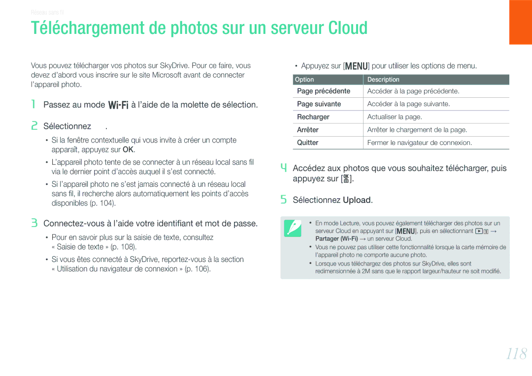 Samsung EV-NX20ZZBSBFR manual Téléchargement de photos sur un serveur Cloud, 118 