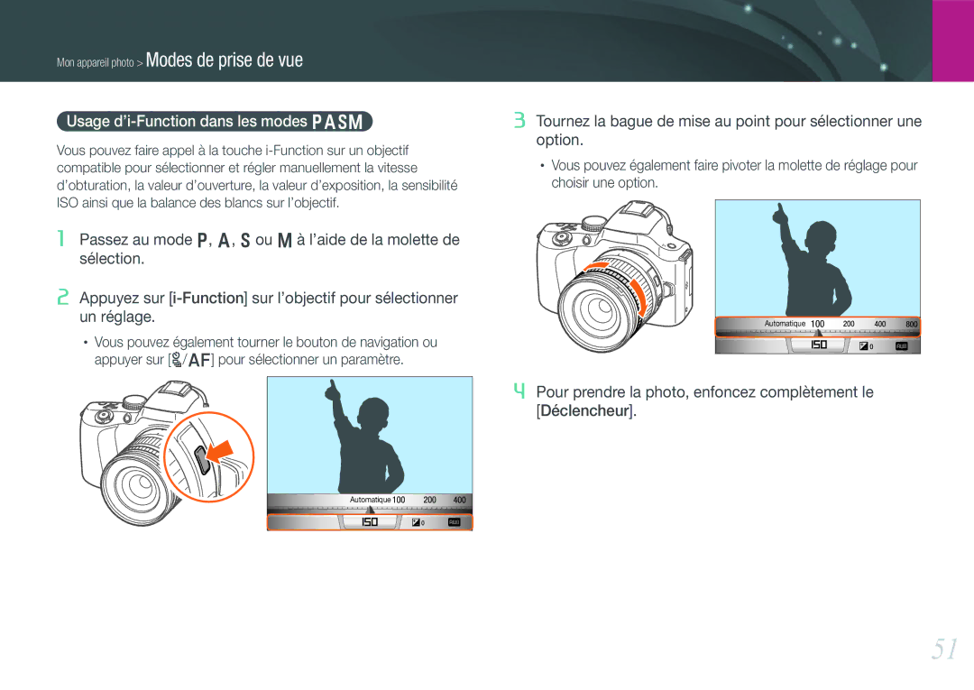 Samsung EV-NX20ZZBSBFR manual Usage d’i-Function dans les modes Pasm 