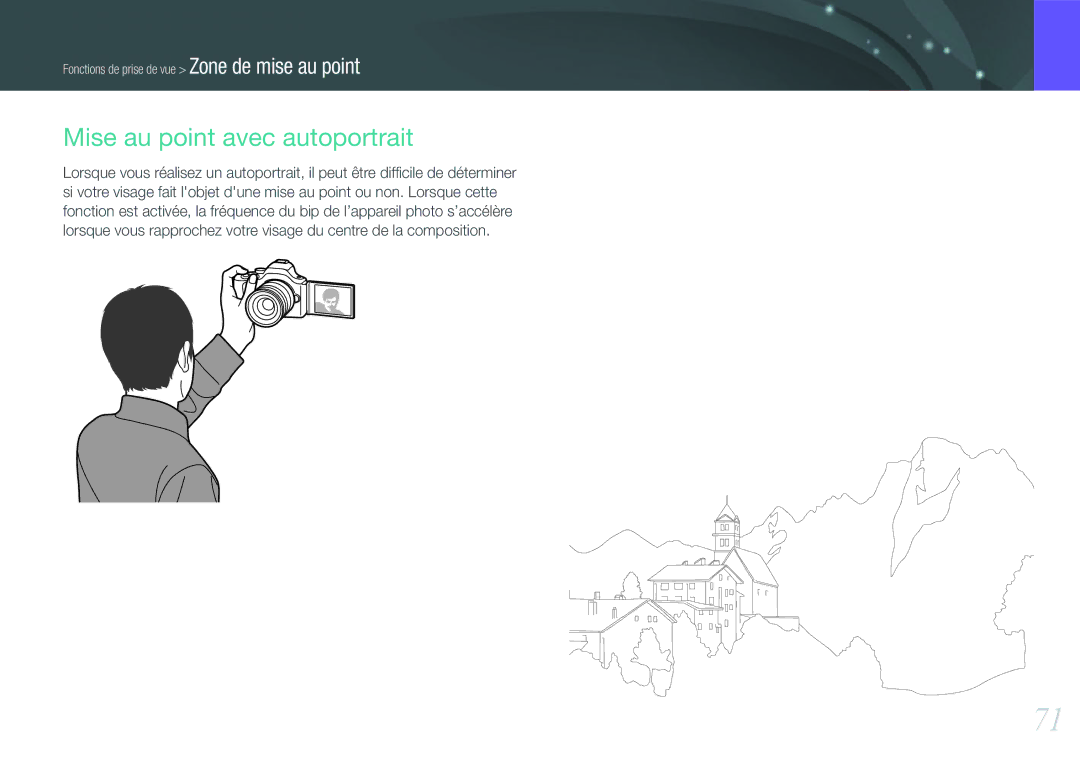 Samsung EV-NX20ZZBSBFR manual Mise au point avec autoportrait 