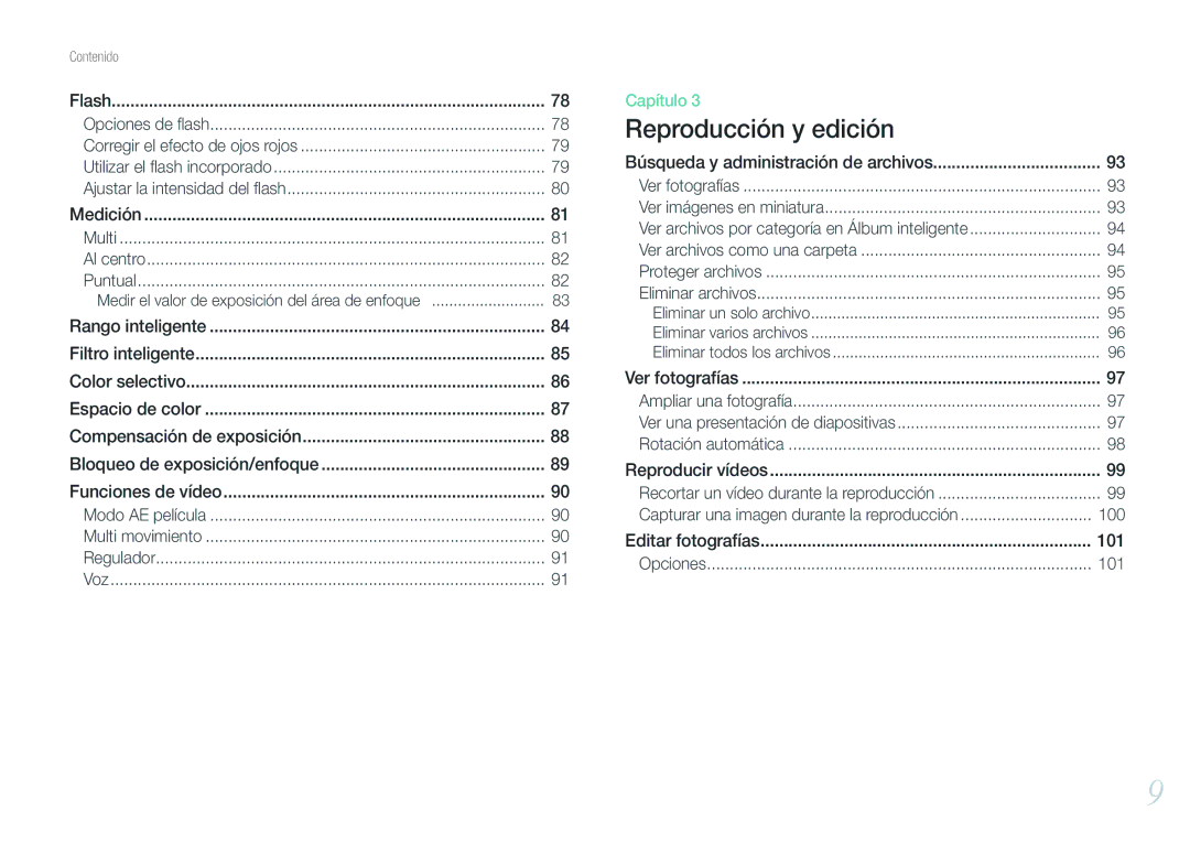 Samsung EV-NX20ZZBSBIL manual Medir el valor de exposición del área de enfoque, Búsqueda y administración de archivos, 100 