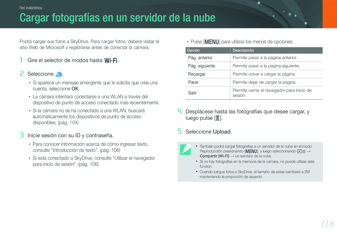 Samsung EV-NX20ZZBSBES, EV-NX20ZZBSBIL manual Cargar fotografías en un servidor de la nube, 118 