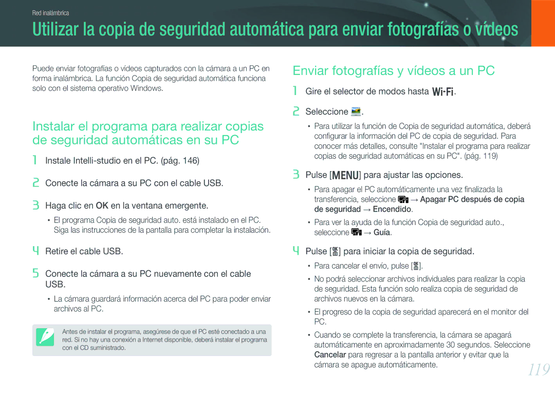 Samsung EV-NX20ZZBSBIL, EV-NX20ZZBSBES manual 119, Enviar fotografías y vídeos a un PC 