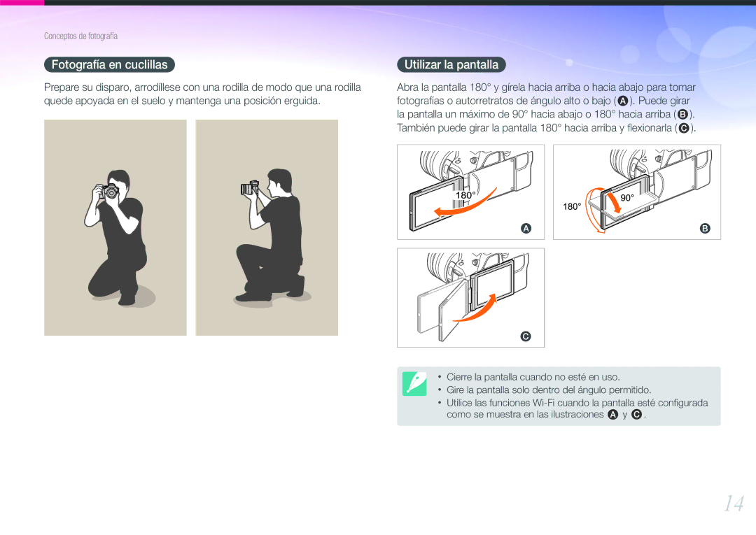 Samsung EV-NX20ZZBSBES, EV-NX20ZZBSBIL manual Fotografía en cuclillas, Utilizar la pantalla 
