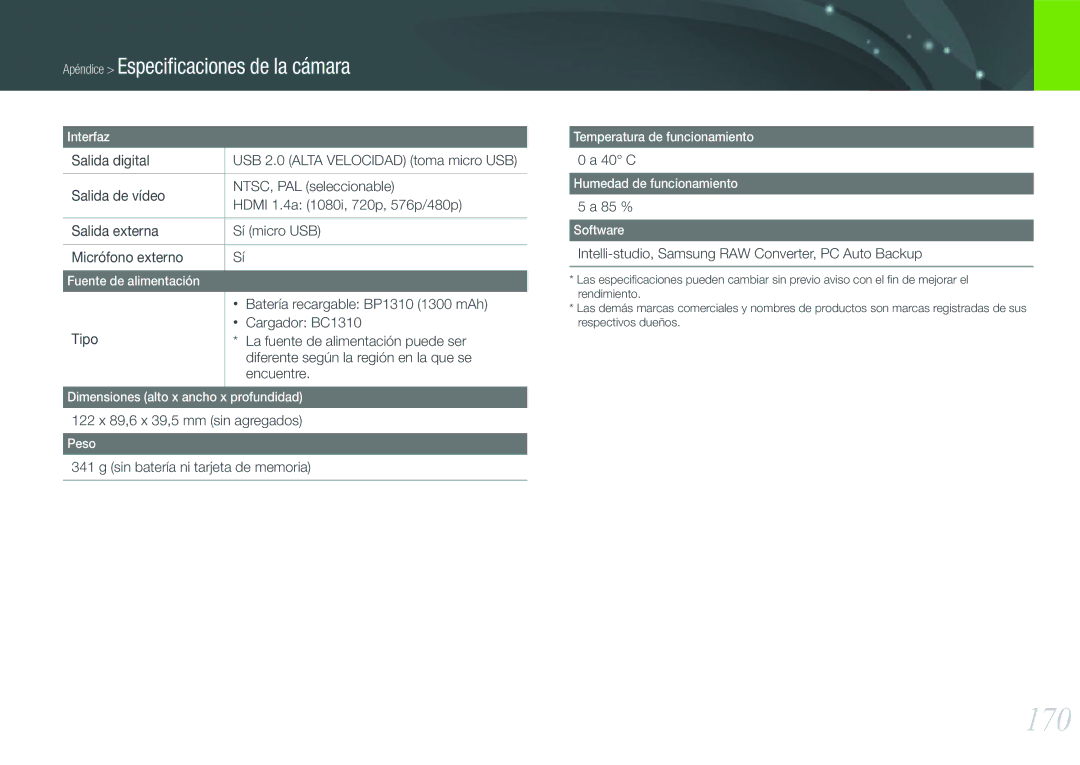 Samsung EV-NX20ZZBSBES, EV-NX20ZZBSBIL manual 170 