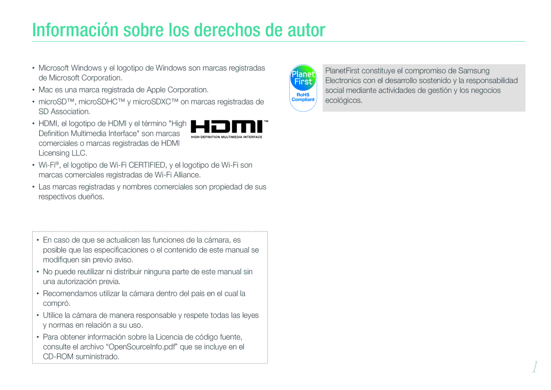 Samsung EV-NX20ZZBSBIL, EV-NX20ZZBSBES manual Información sobre los derechos de autor 