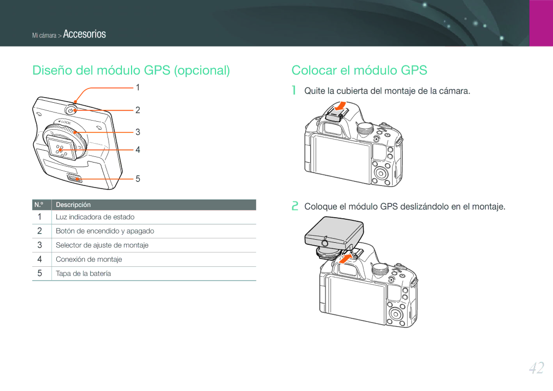 Samsung EV-NX20ZZBSBES, EV-NX20ZZBSBIL manual Diseño del módulo GPS opcional, Colocar el módulo GPS 