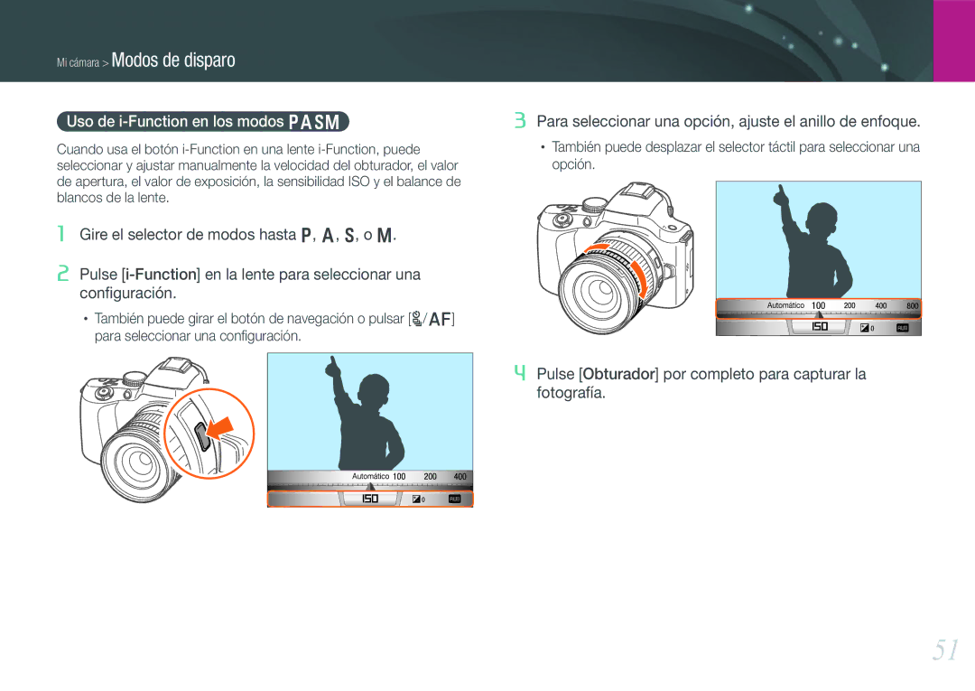 Samsung EV-NX20ZZBSBIL, EV-NX20ZZBSBES manual Uso de i-Function en los modos Pasm 